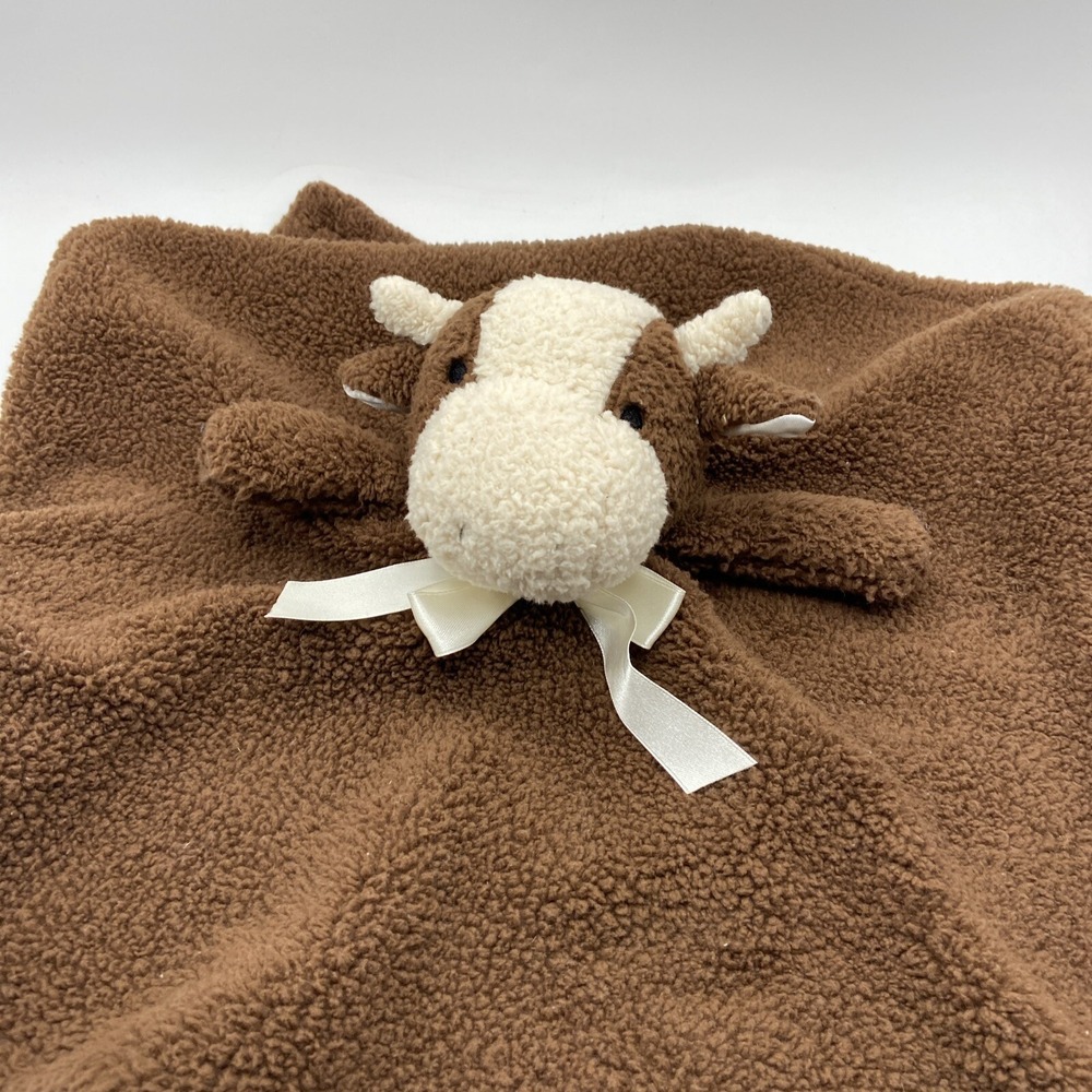Soft Plush Cow Brown and Cream Baby Security Blanket  Lovey Preowned Sherpa